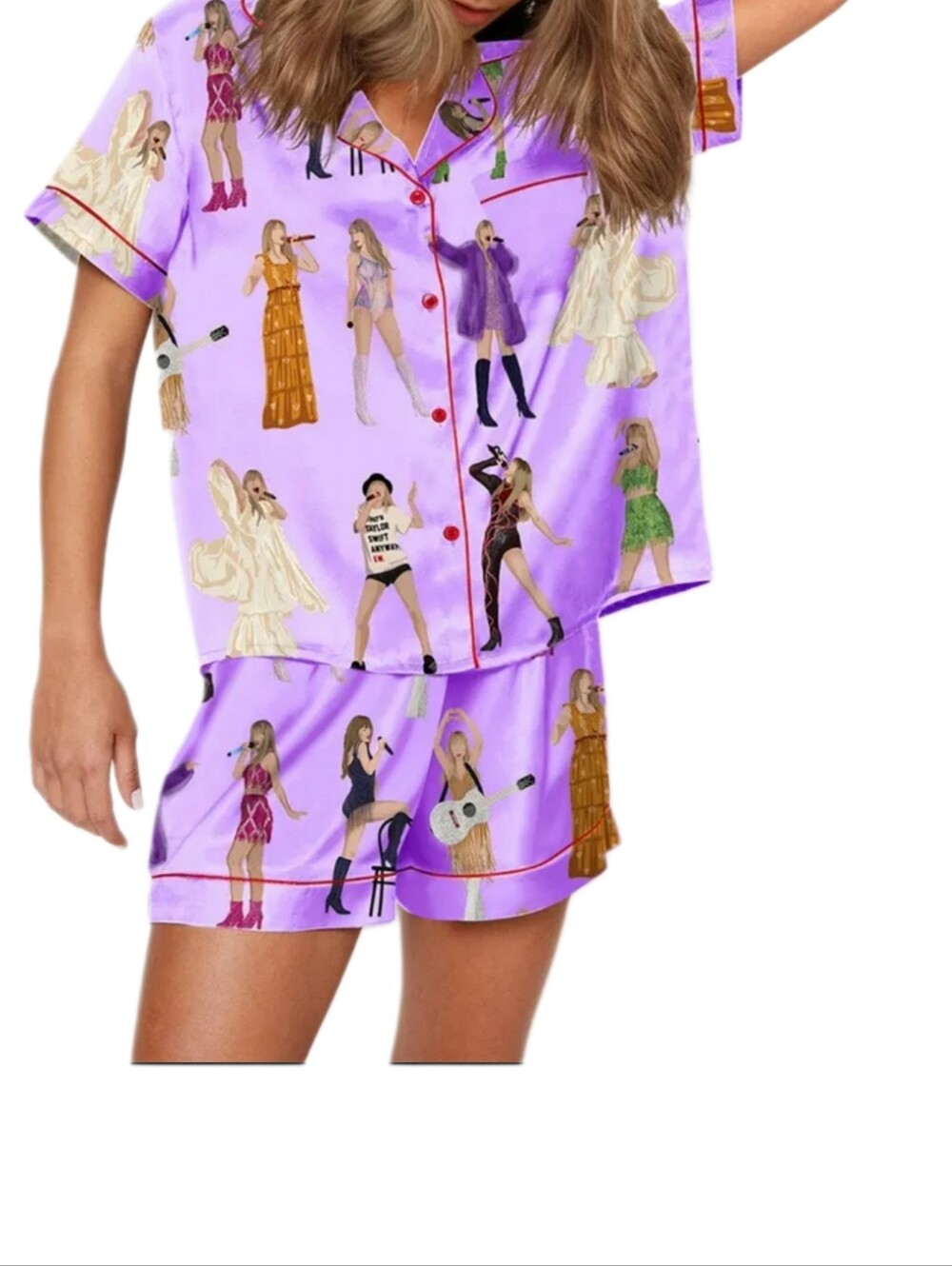 Taylor Swift PJ Pajamas Set Sz M Eras Tour Satin Shorts 2-Piece Set NWT